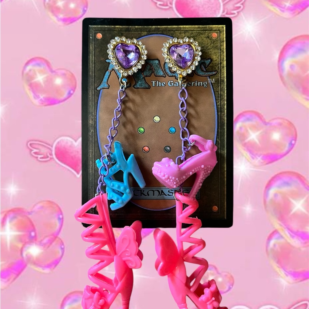 Heart-Shaped Earrings with Pink and Blue Shoe Charms